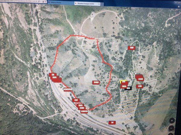 Casitas Fire Perimeter with live resource locations in the Ventura Situational Awareness Tool (VSAT)